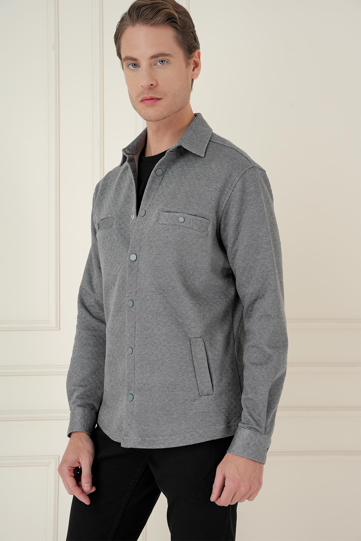 G 1581 Slim Fit Gri Klasik Gömlek