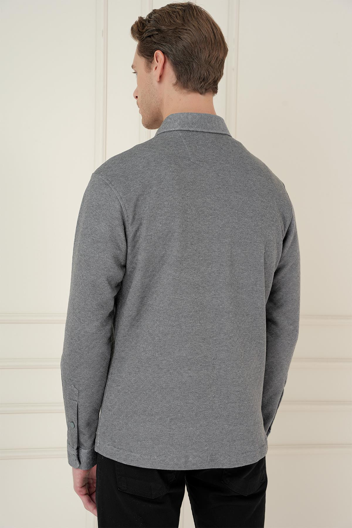 G 1581 Slim Fit Gri Klasik Gömlek