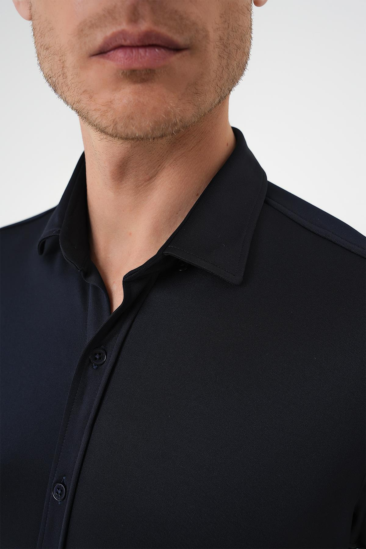 G 1583 Slim Fit Lacivert Klasik Gömlek