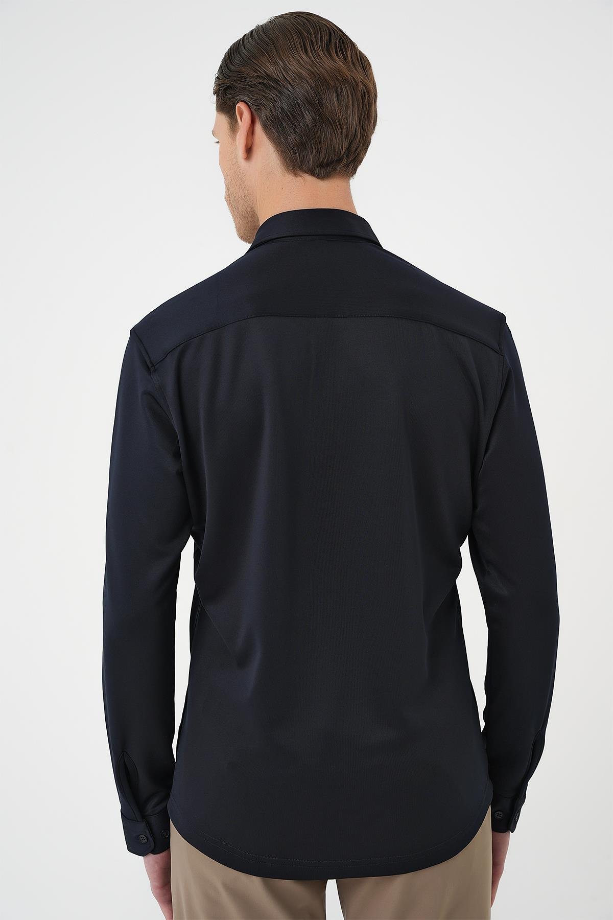 G 1583 Slim Fit Lacivert Klasik Gömlek