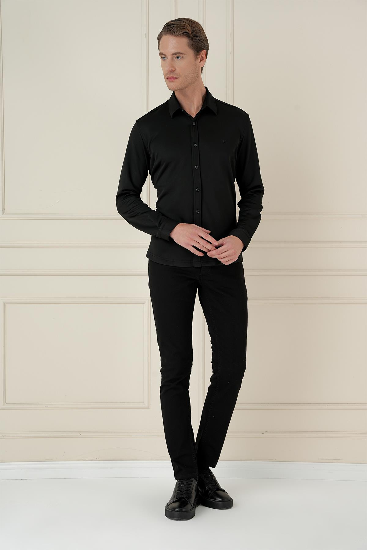 G 1583 Slim Fit Siyah Klasik Gömlek