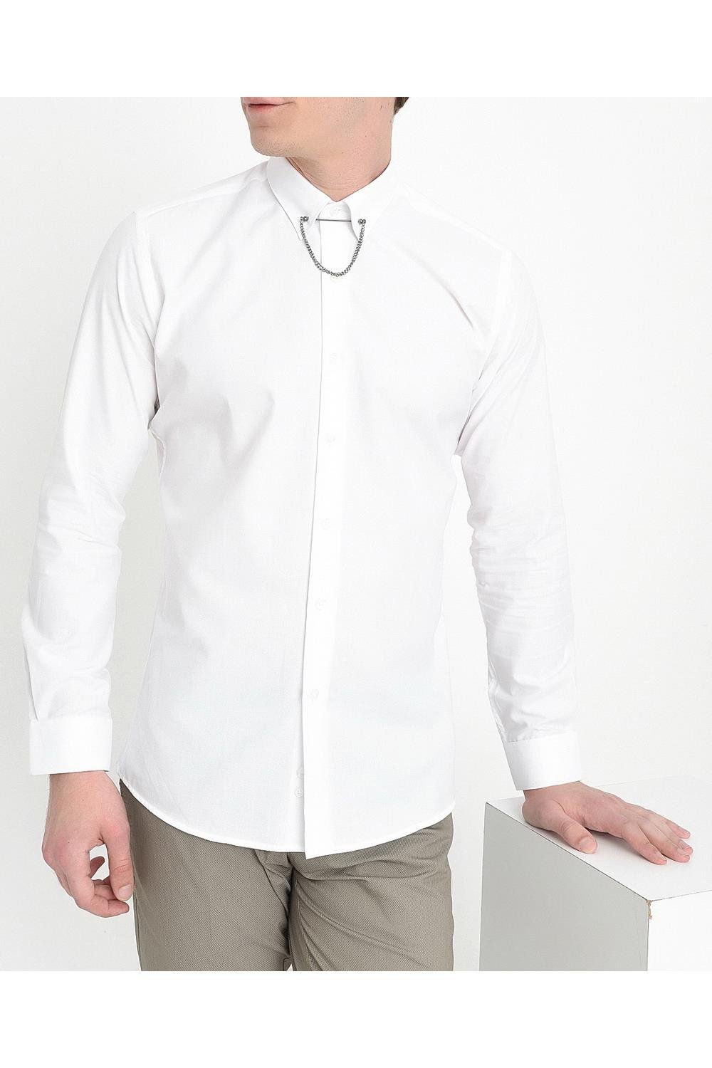 GK 565 Slim Fit Beyaz Klasik Gömlek