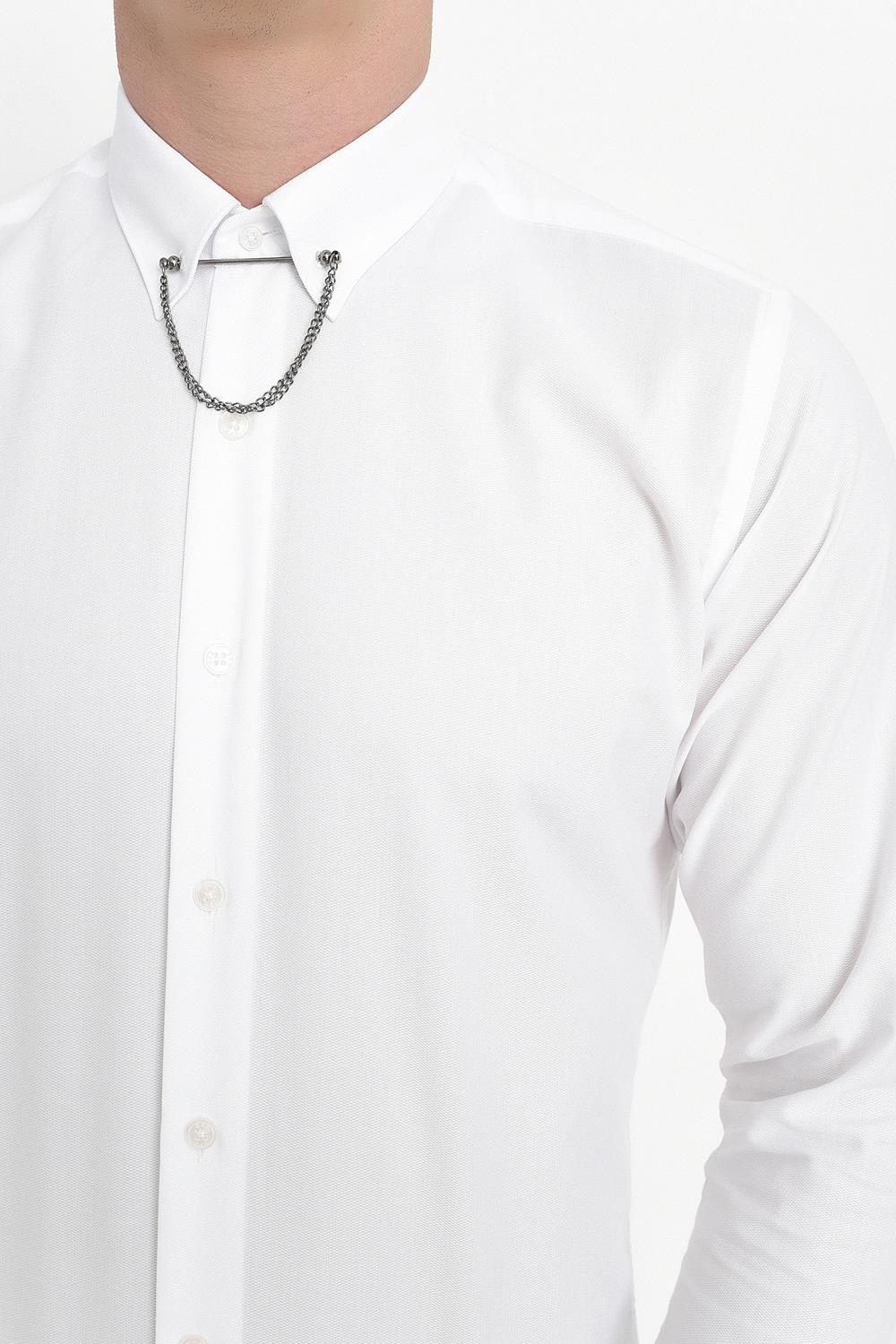 GK 565 Slim Fit Beyaz Klasik Gömlek