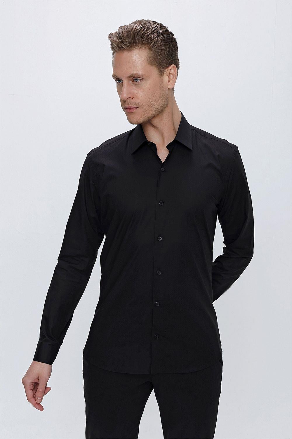 GK 665 Slim Fit Siyah Klasik Gömlek