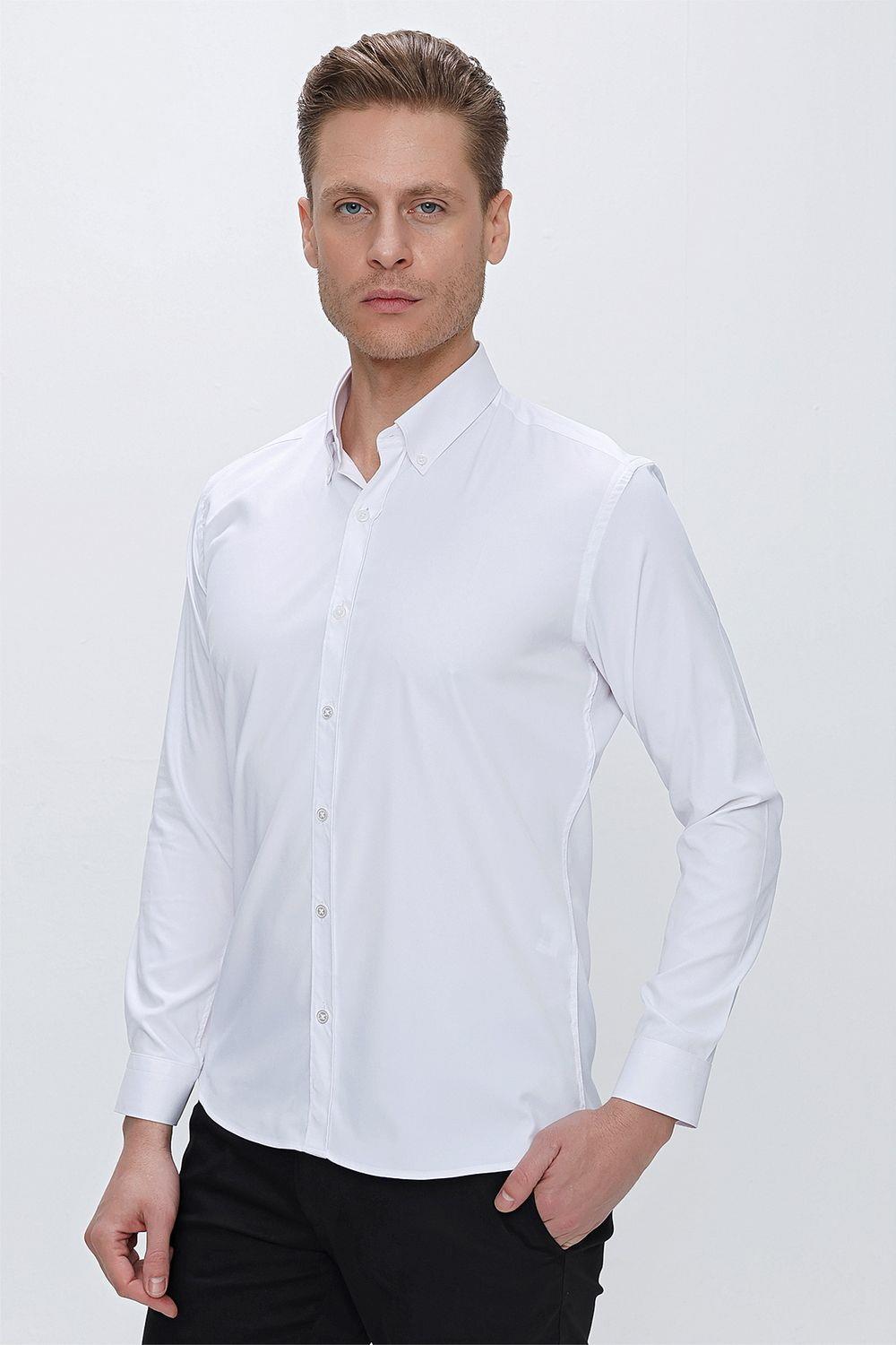 GK 666 Slim Fit Beyaz Klasik Gömlek