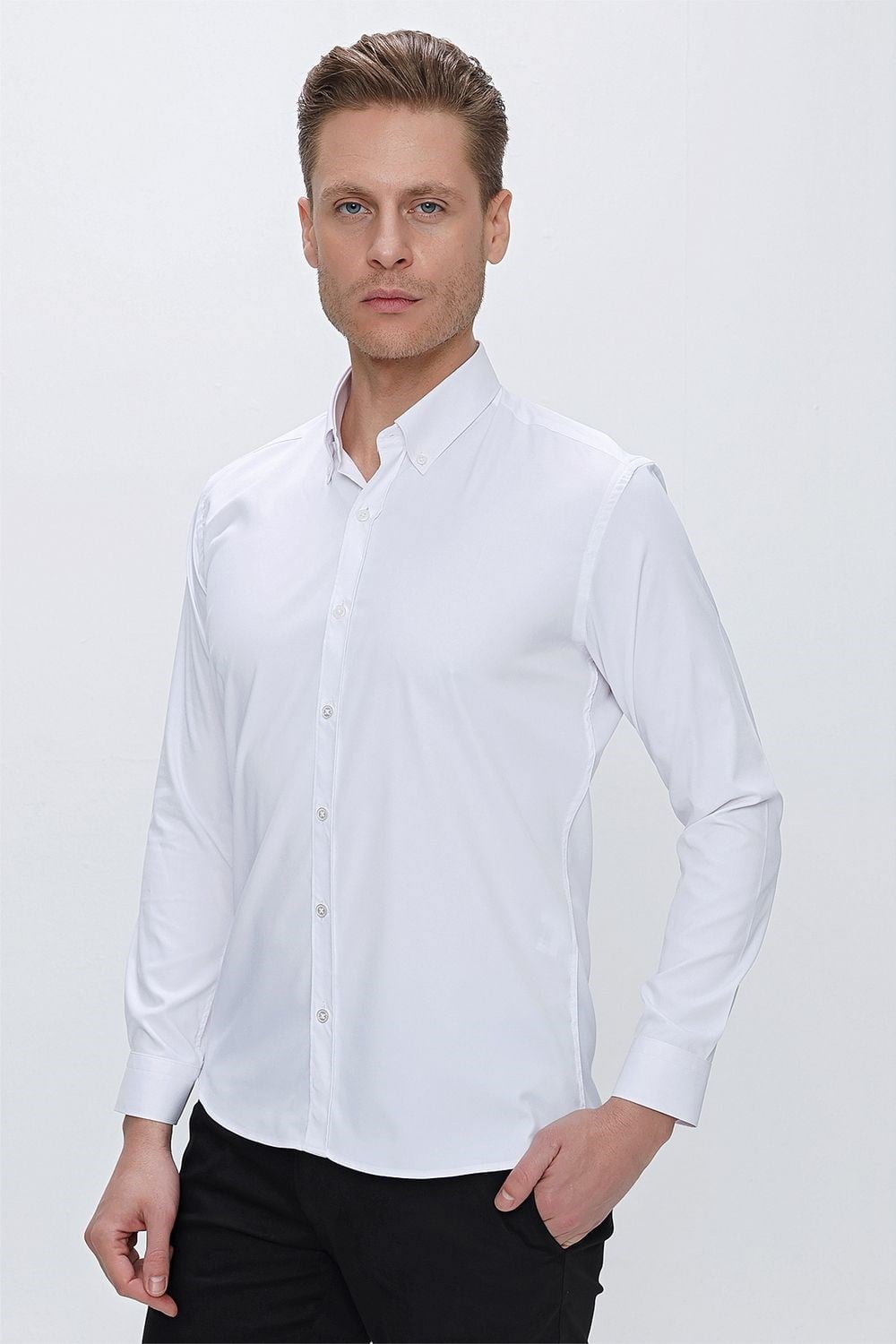 GK 666 Slim Fit Beyaz Klasik Gömlek
