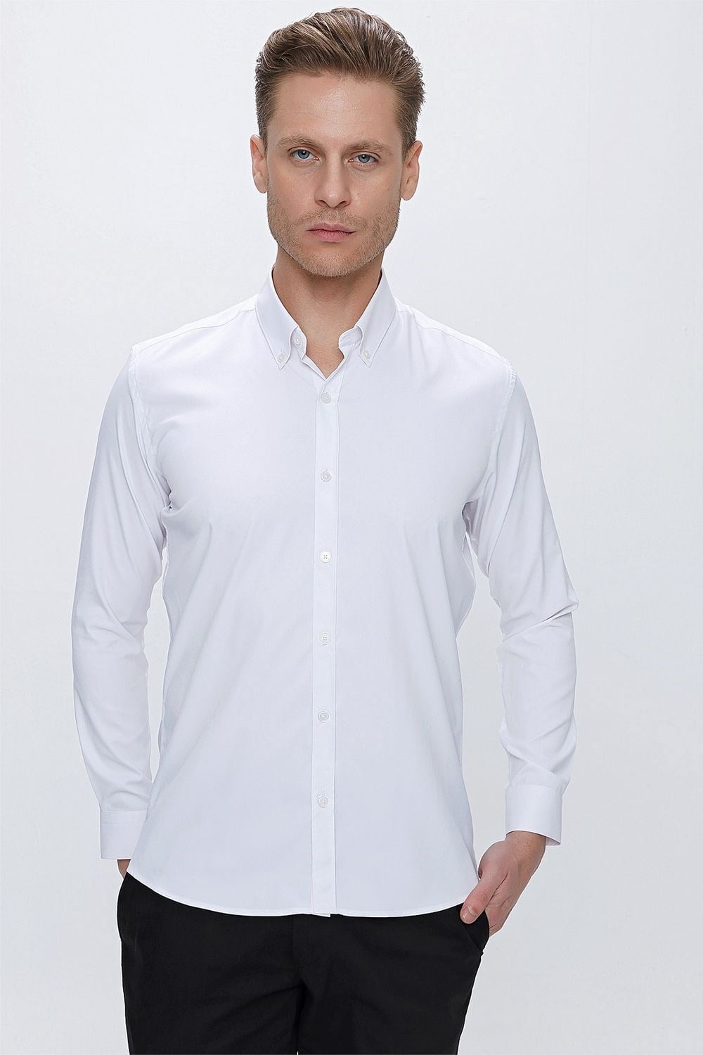 GK 666 Slim Fit Beyaz Klasik Gömlek
