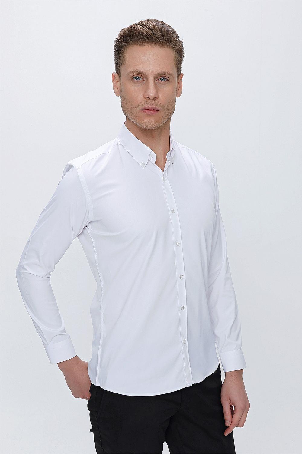 GK 666 Slim Fit Beyaz Klasik Gömlek