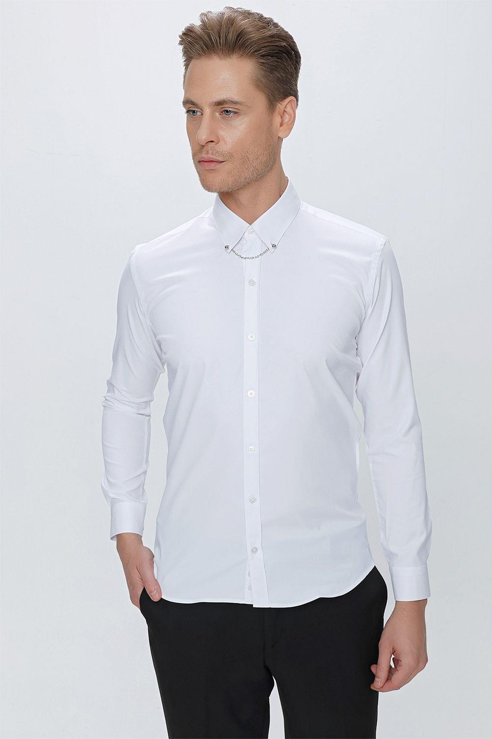 GK 666 Slim Fit Beyaz Klasik Gömlek