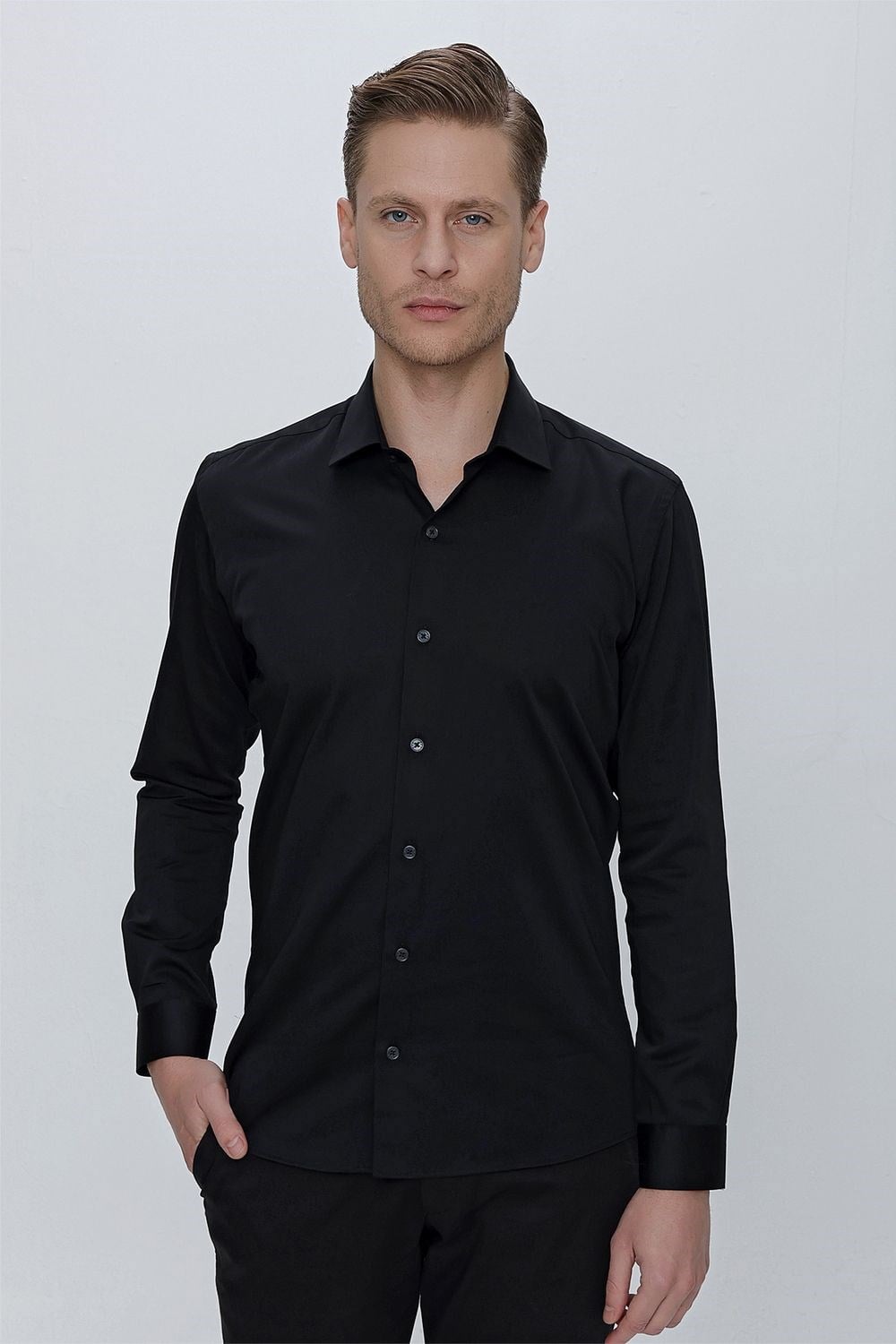 GK 669 Slim Fit Siyah Klasik Gömlek
