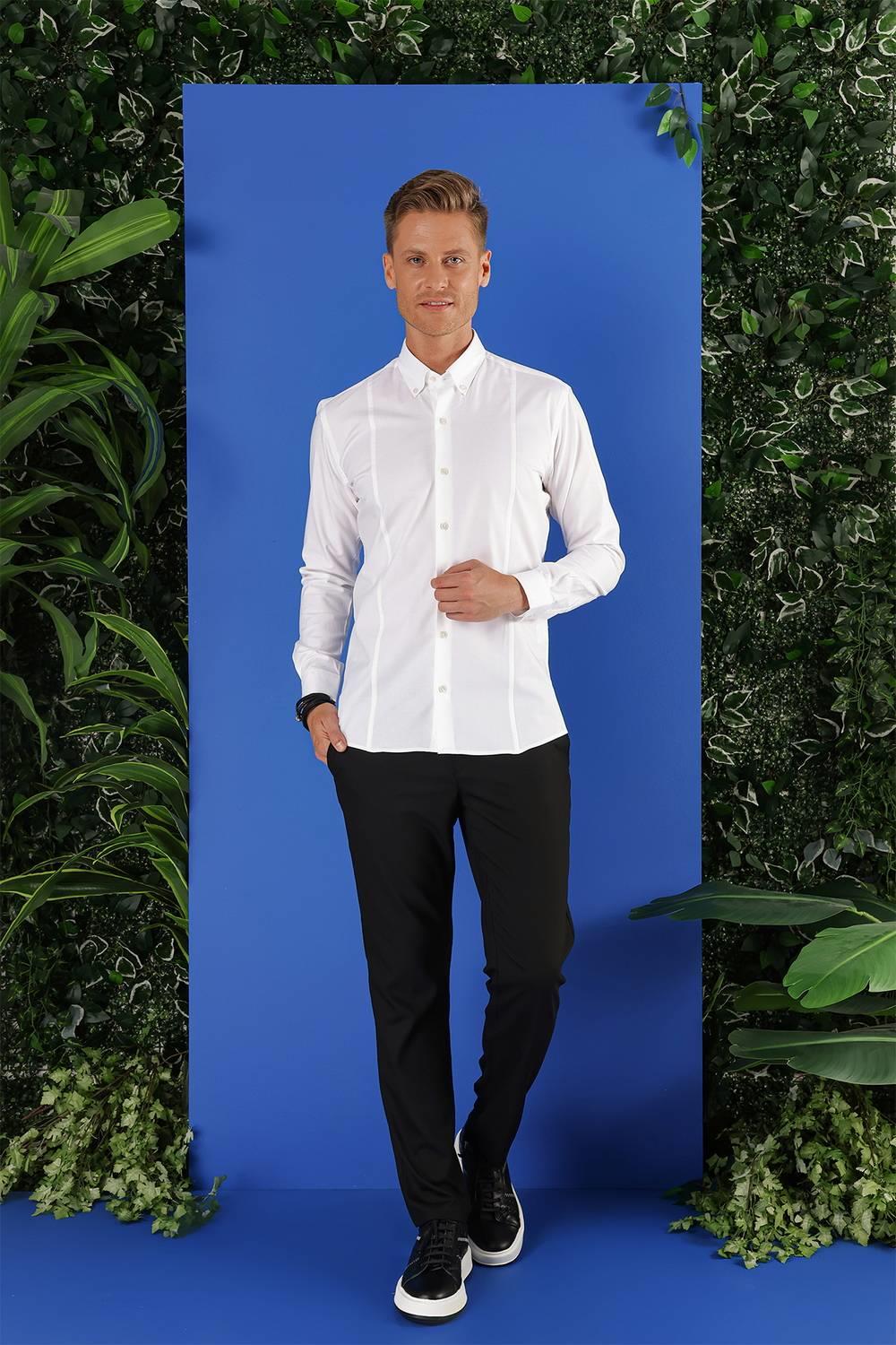 GK 671 Slim Fit Beyaz Klasik Gömlek