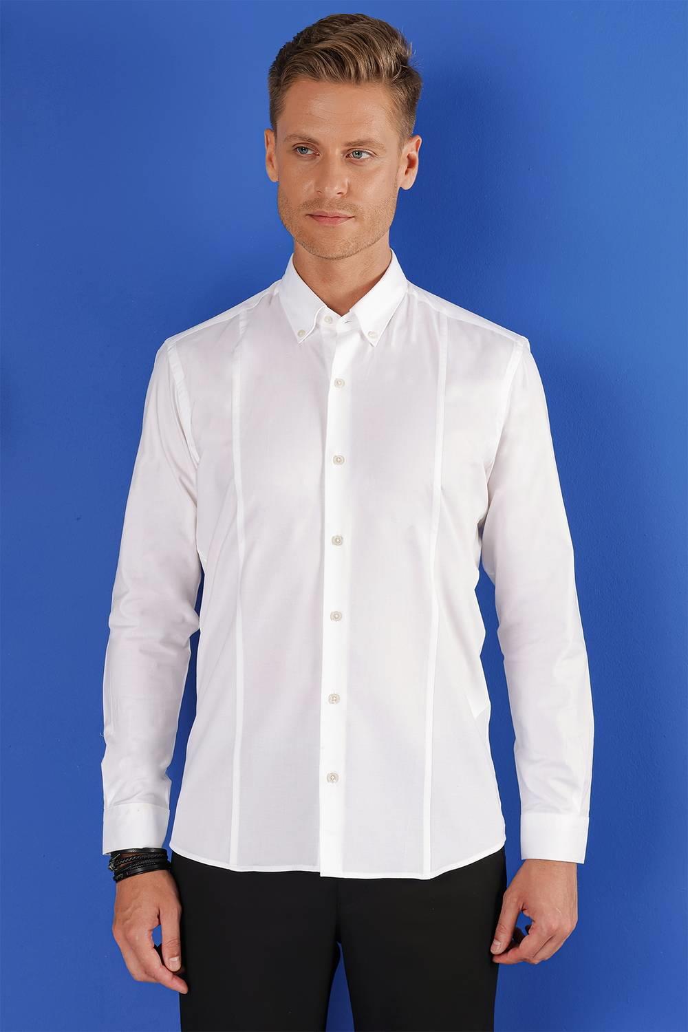 GK 671 Slim Fit Beyaz Klasik Gömlek