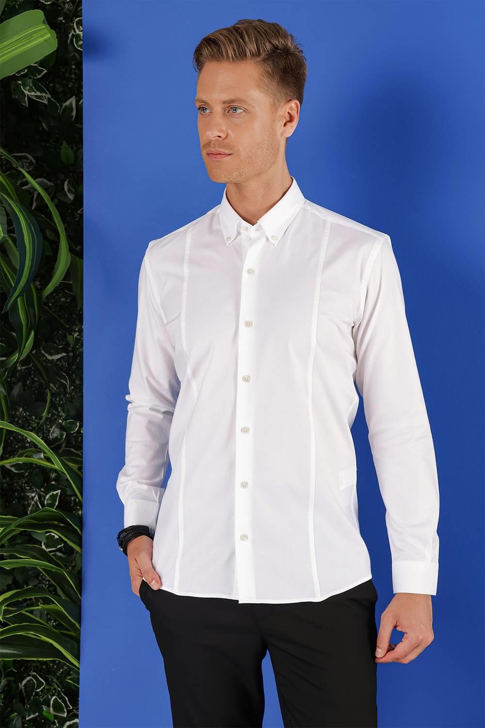 GK 671 Slim Fit Beyaz Klasik Gömlek