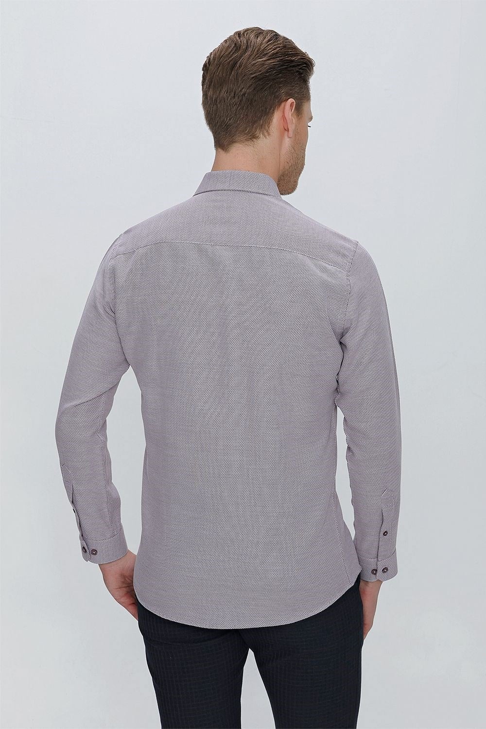 GK 672 Slim Fit Bordo Klasik Gömlek