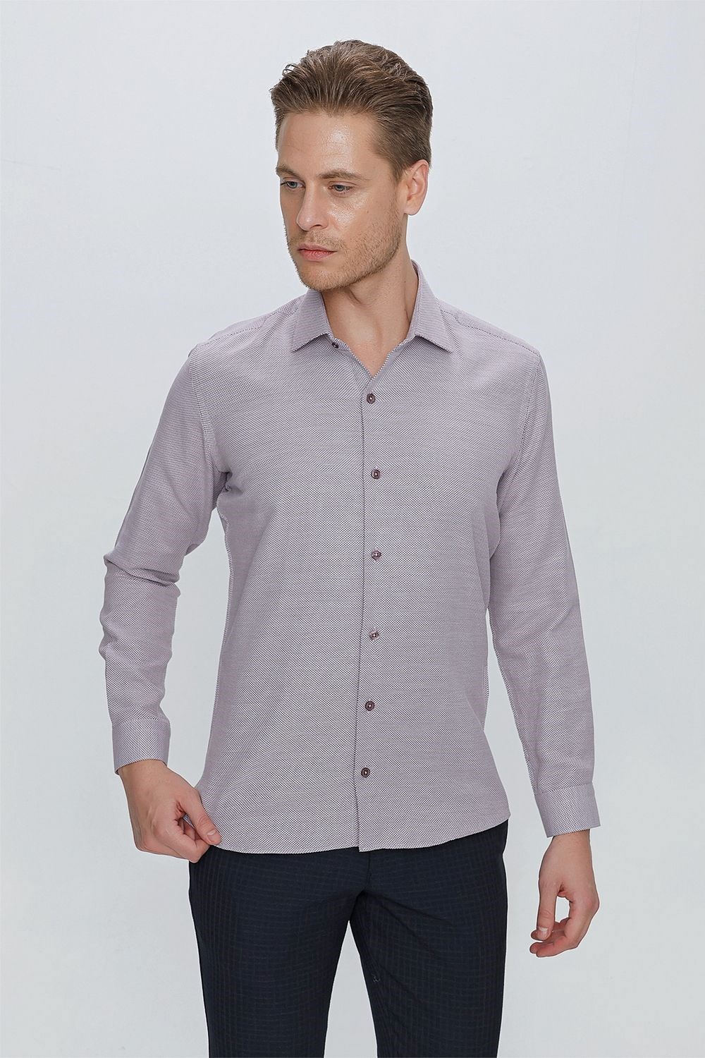 GK 672 Slim Fit Bordo Klasik Gömlek