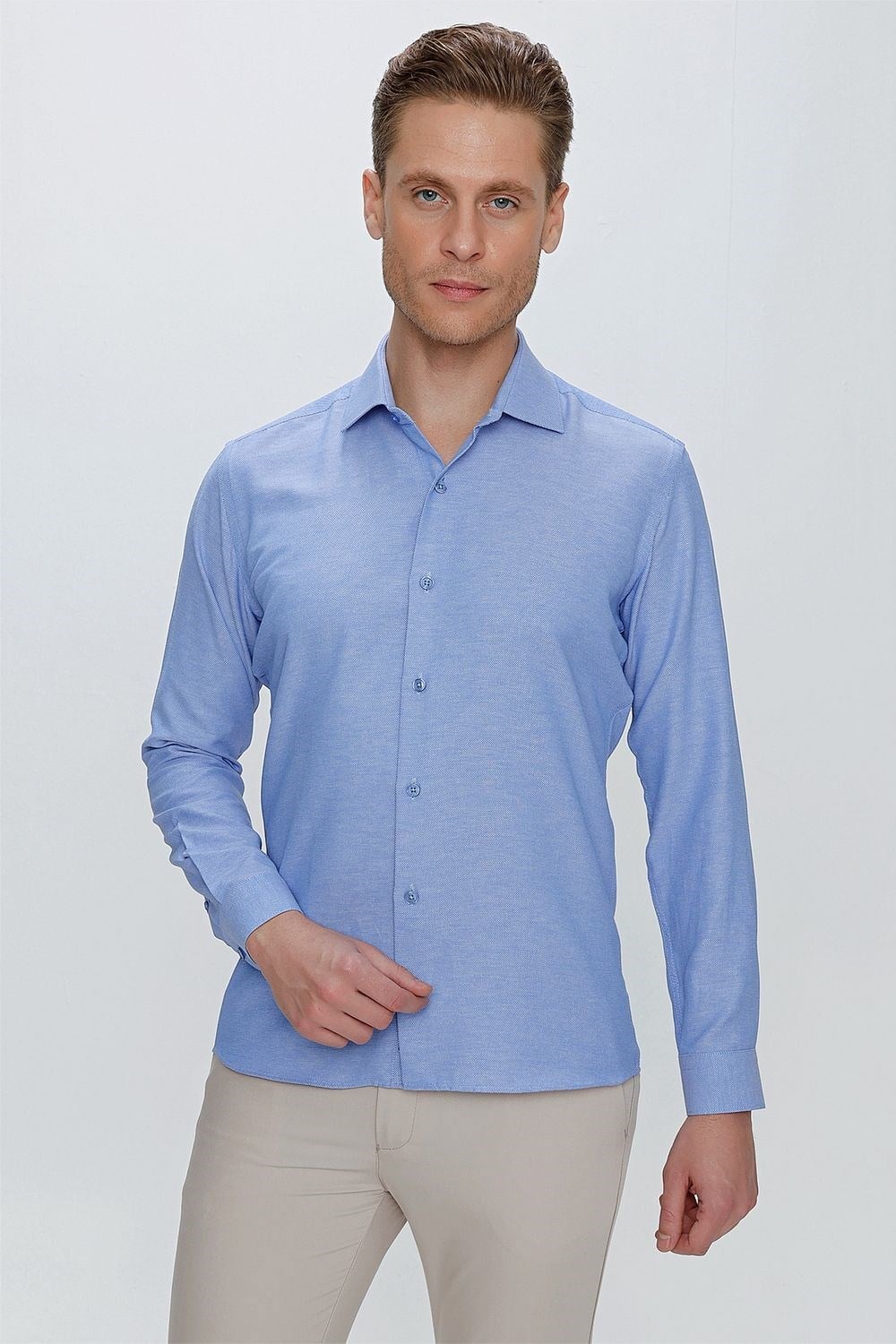 GK 673 Slim Fit Mavi Klasik Gömlek