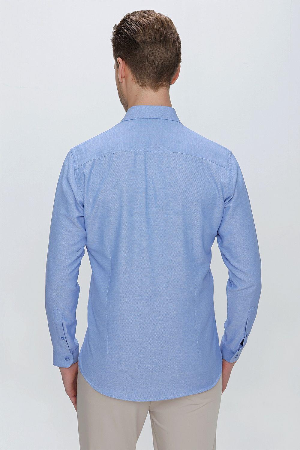 GK 673 Slim Fit Mavi Klasik Gömlek