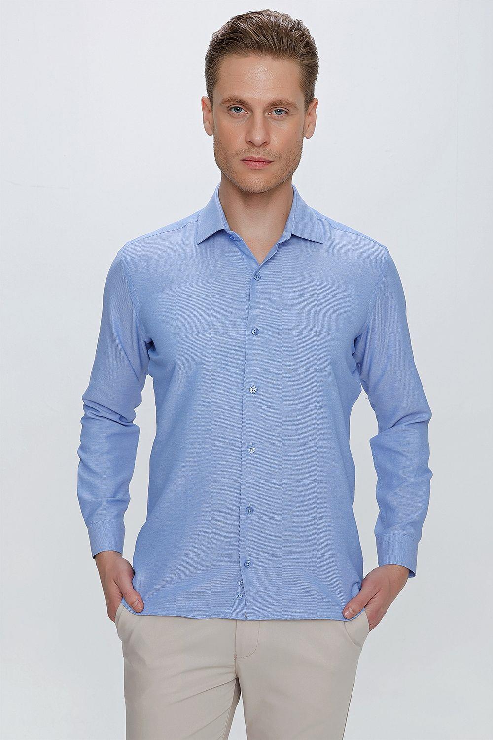 GK 673 Slim Fit Mavi Klasik Gömlek