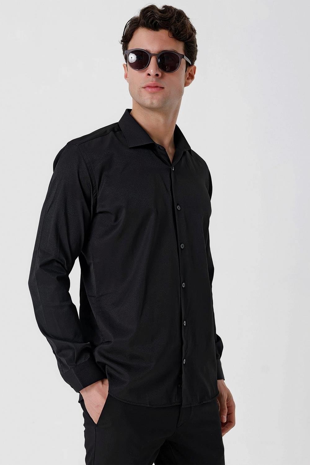 GK 677 Slim Fit Siyah Altro Gömlek