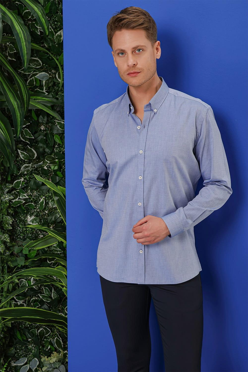 GK 678 Slim Fit Koyu Mavi Klasik Gömlek