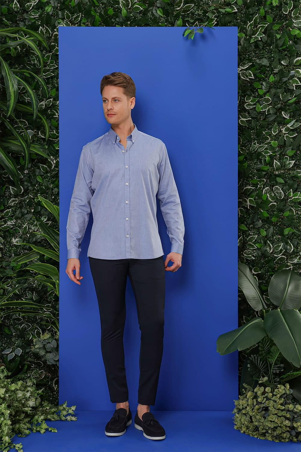 GK 678 Slim Fit Koyu Mavi Klasik Gömlek