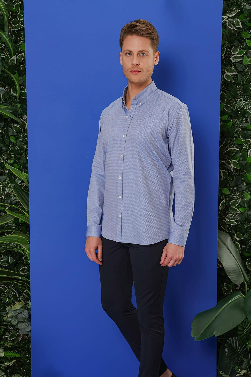 GK 678 Slim Fit Koyu Mavi Klasik Gömlek