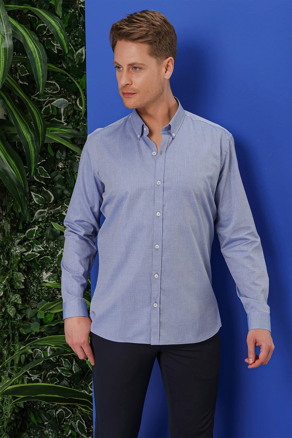 GK 678 Slim Fit Koyu Mavi Klasik Gömlek