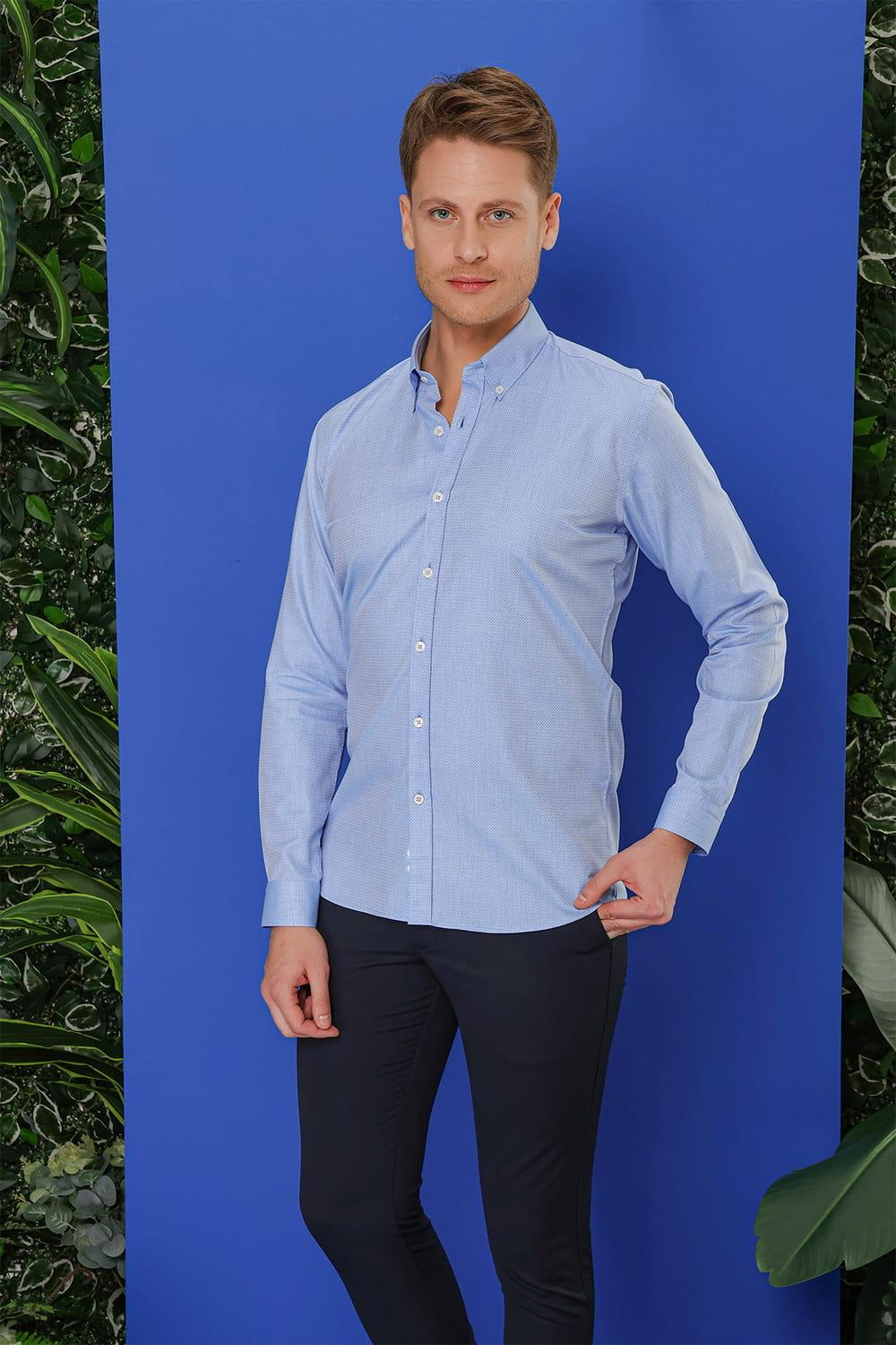 GK 678 Slim Fit Mavi Klasik Gömlek