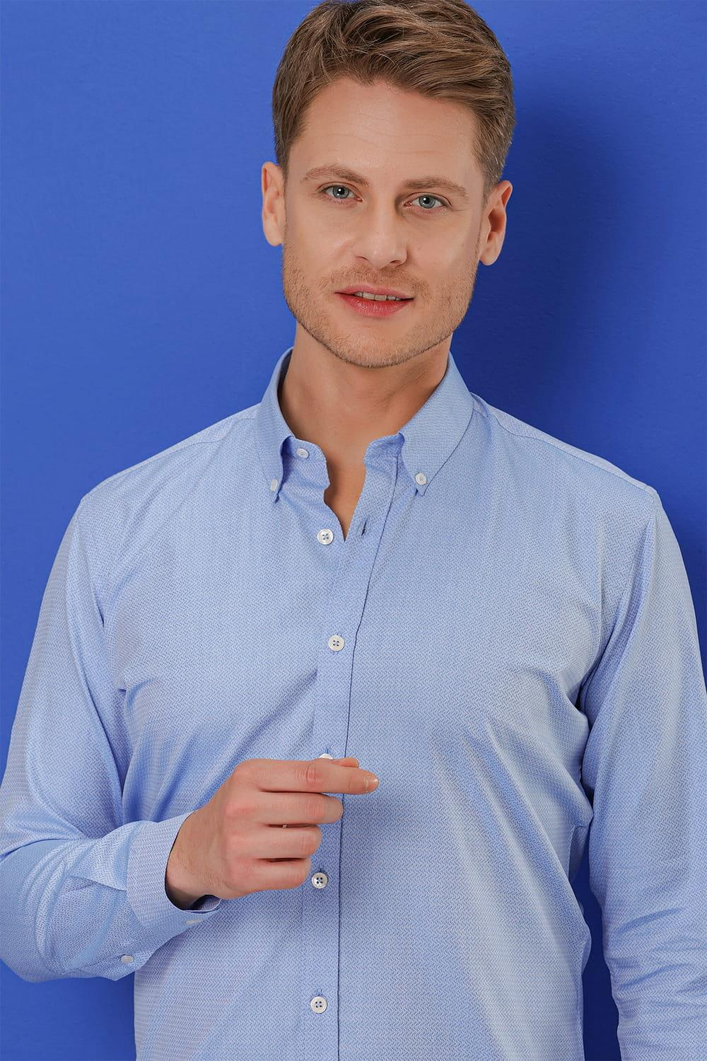 GK 678 Slim Fit Mavi Klasik Gömlek
