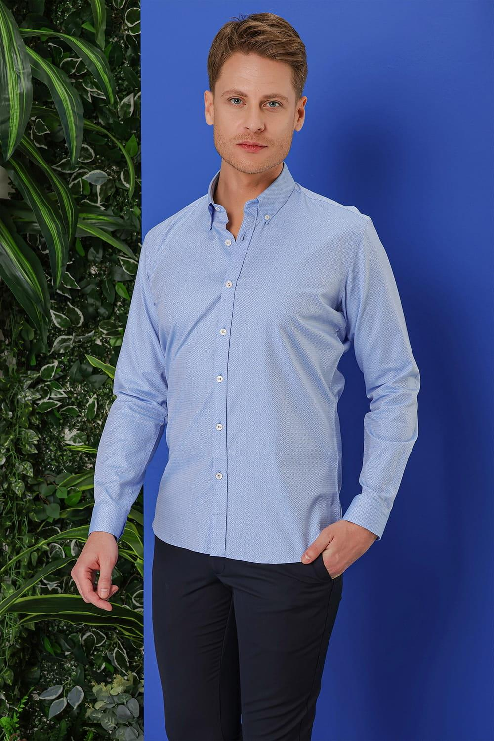 GK 678 Slim Fit Mavi Klasik Gömlek