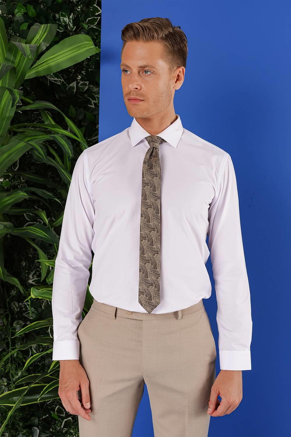 GK 689 Slim Fit Beyaz Klasik Gömlek