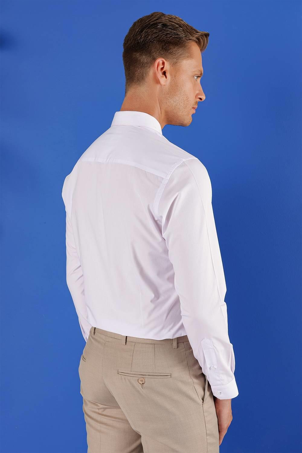 GK 689 Slim Fit Beyaz Klasik Gömlek