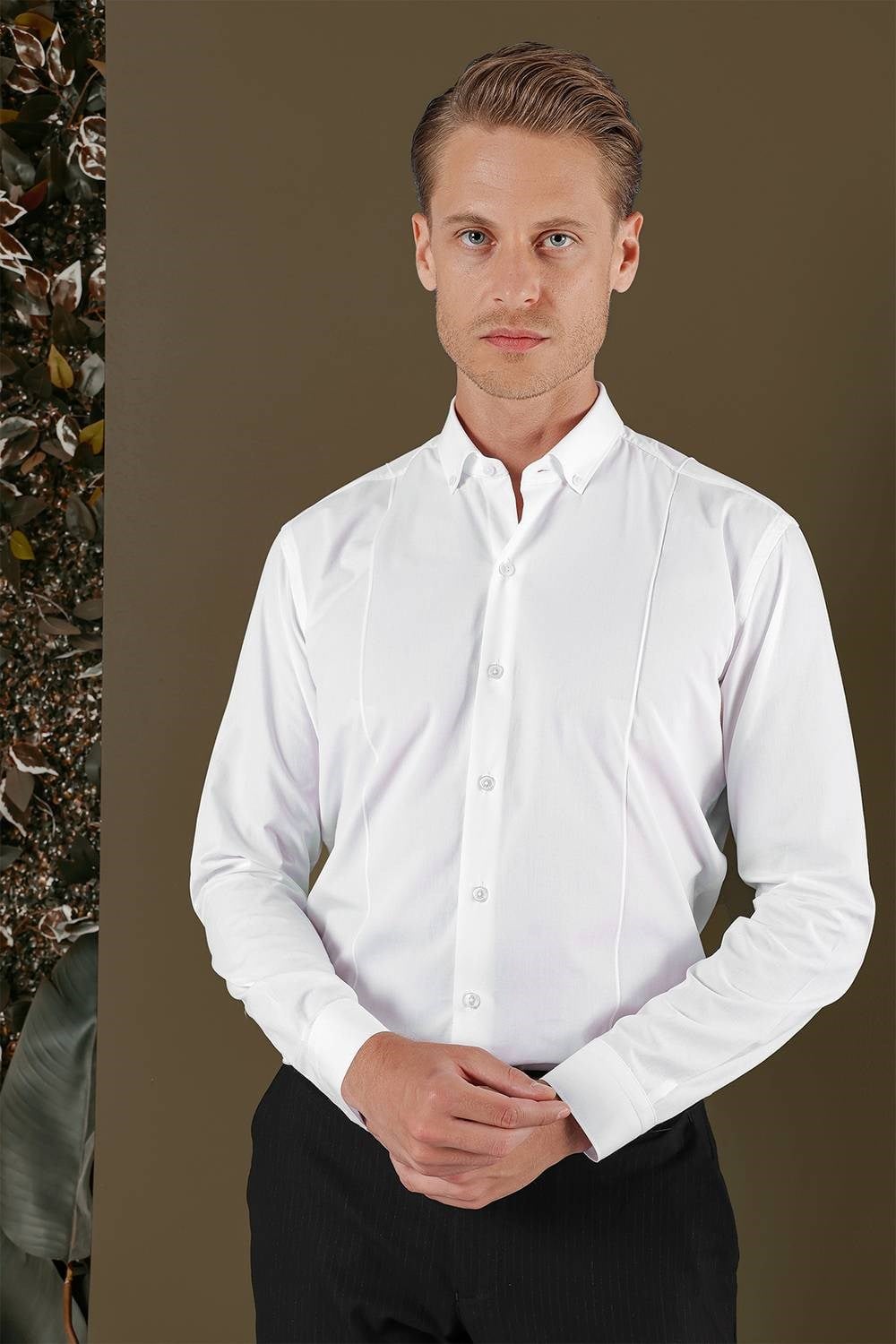 GK 691 Slim Fit Beyaz Klasik Gömlek