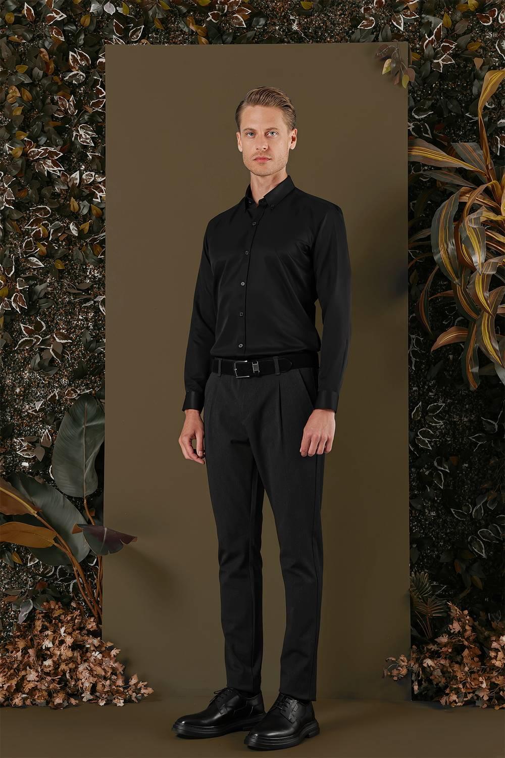 GK 692 Slim Fit Siyah Klasik Gömlek