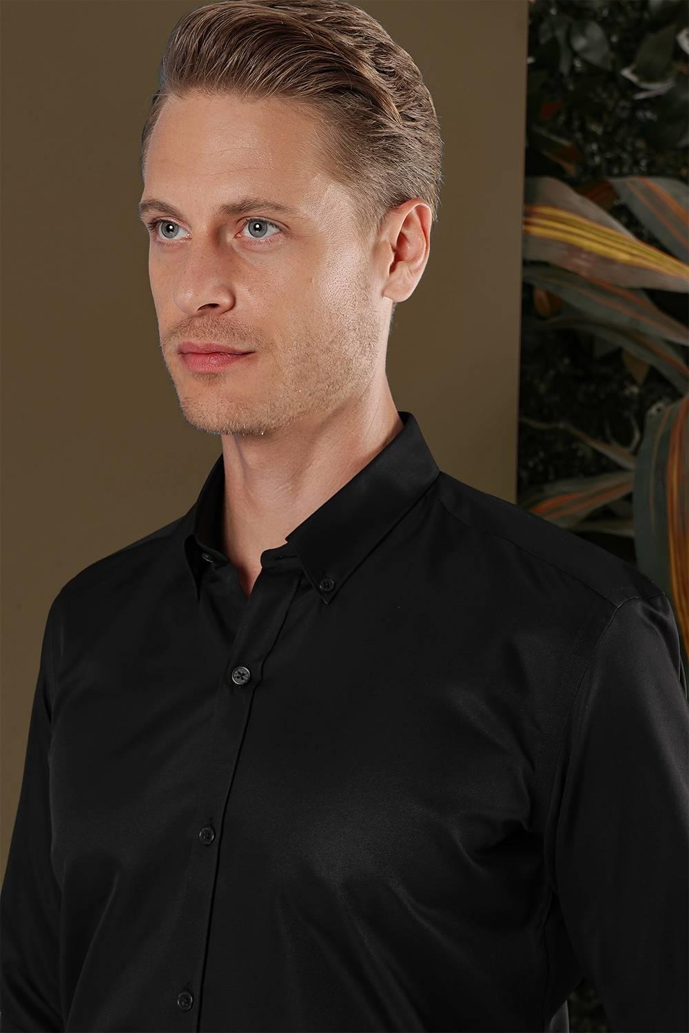 GK 692 Slim Fit Siyah Klasik Gömlek