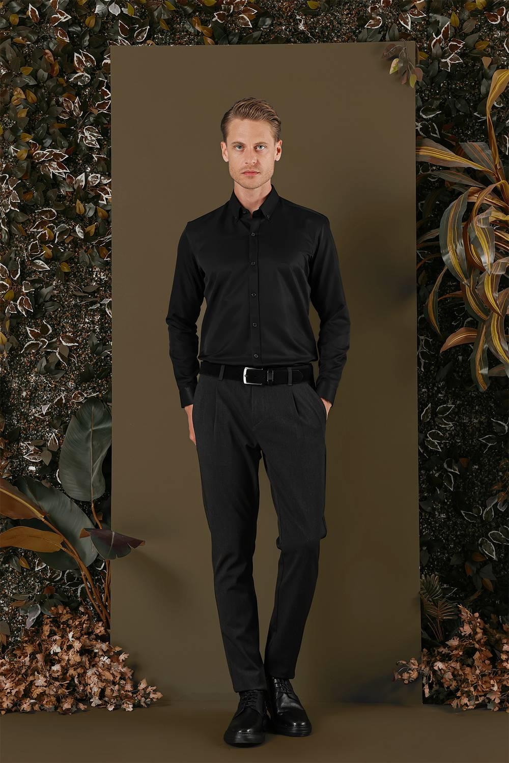 GK 692 Slim Fit Siyah Klasik Gömlek