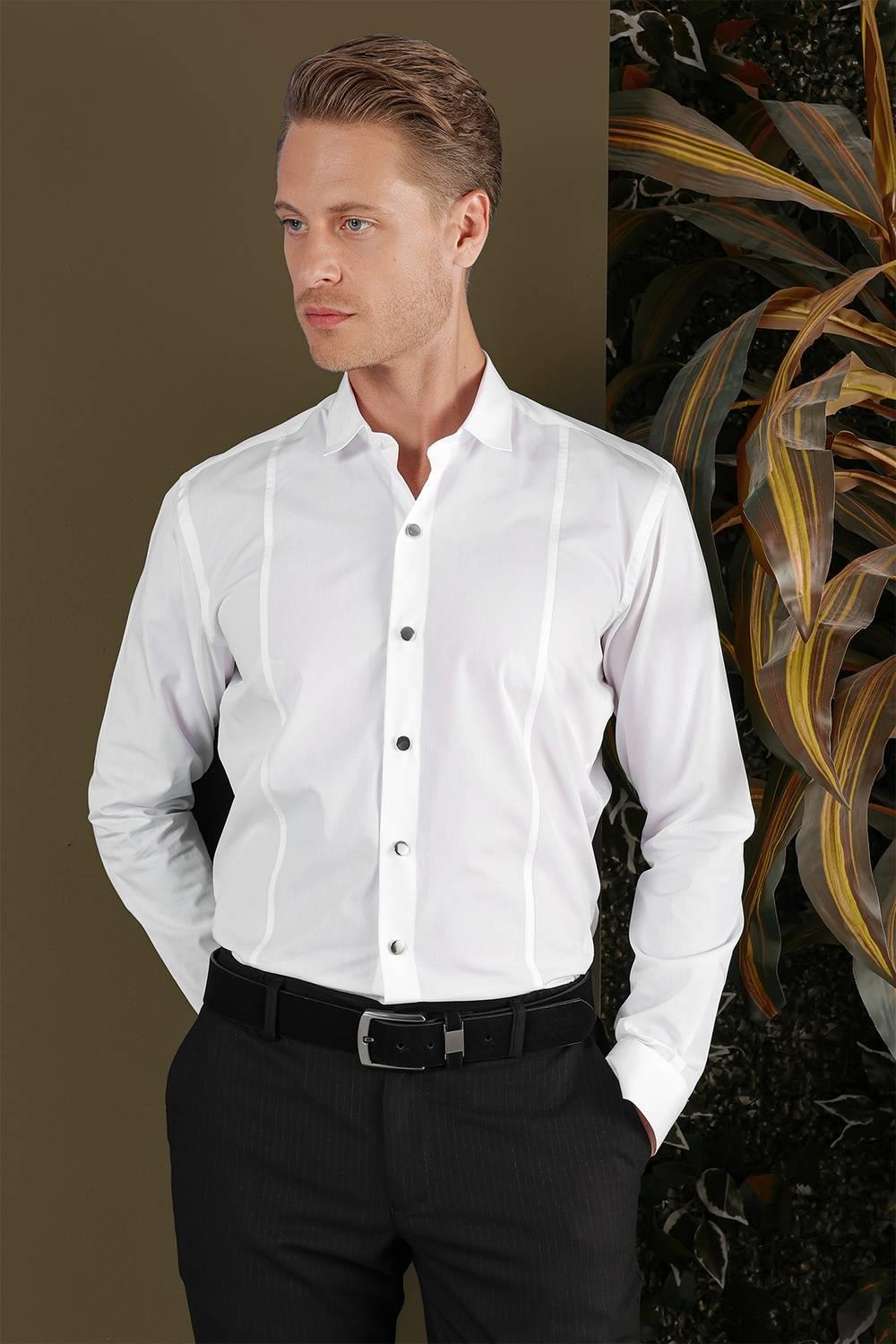 GK 700 Slim Fit Beyaz Klasik Gömlek