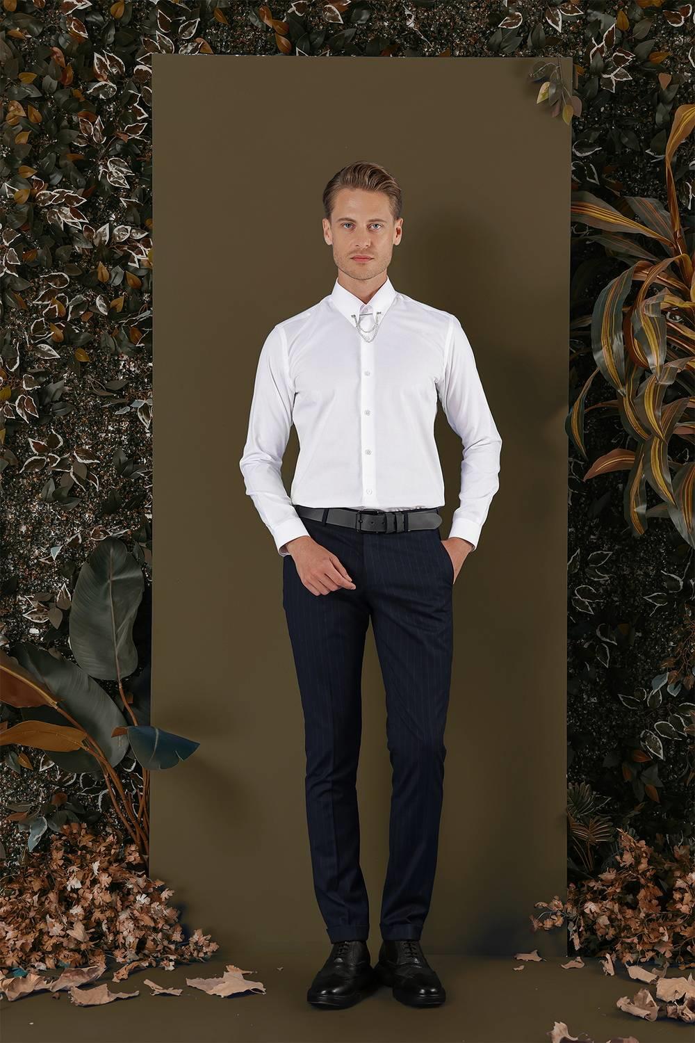 GK 702 Slim Fit Beyaz Klasik Gömlek