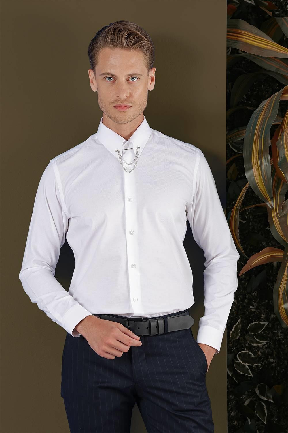 GK 702 Slim Fit Beyaz Klasik Gömlek