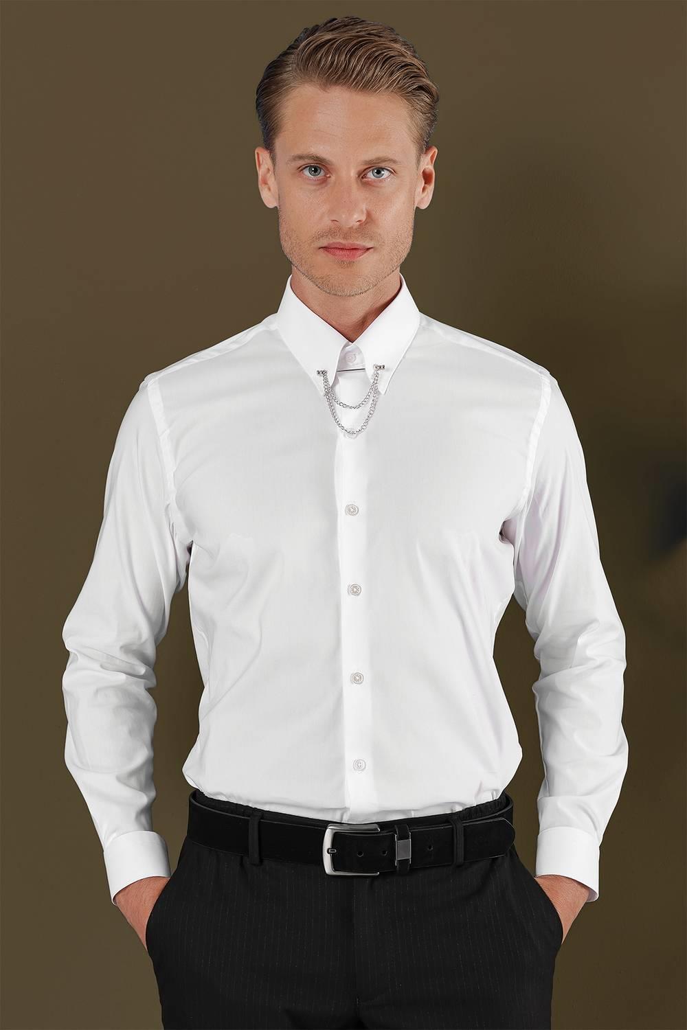 GK 703 Slim Fit Beyaz Klasik Gömlek