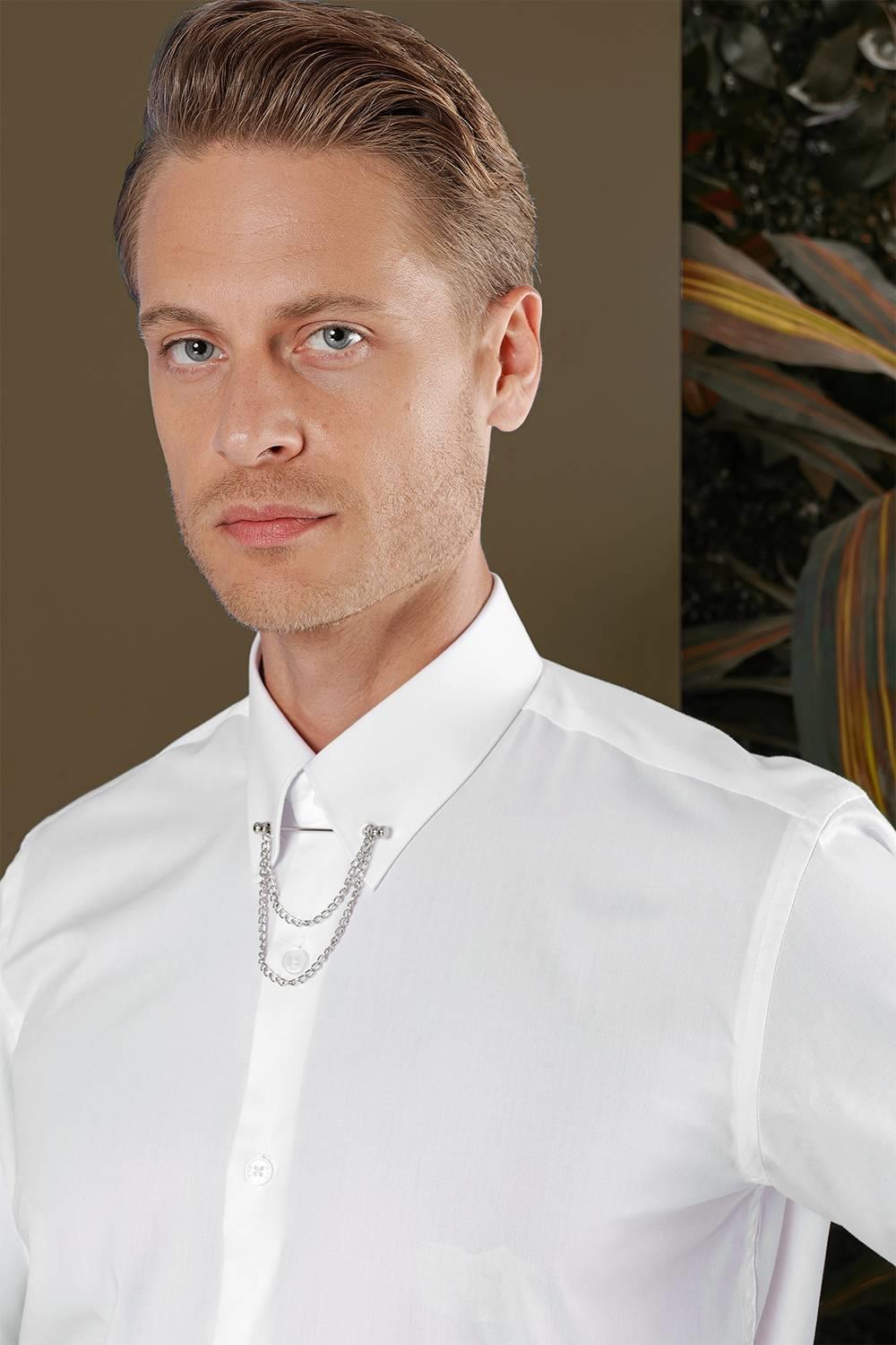 GK 704 Slim Fit Beyaz Klasik Gömlek