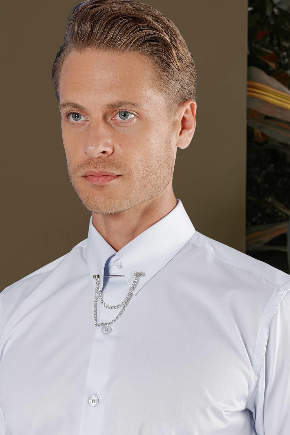 GK 704 Slim Fit Mavi Klasik Gömlek