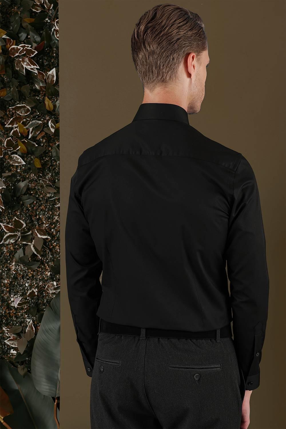 GK 704 Slim Fit Siyah Klasik Gömlek