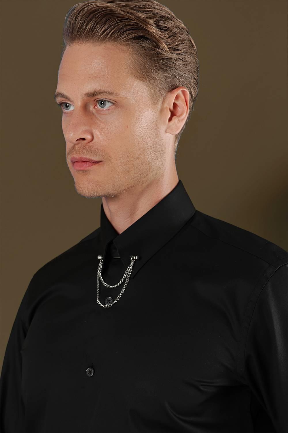 GK 704 Slim Fit Siyah Klasik Gömlek