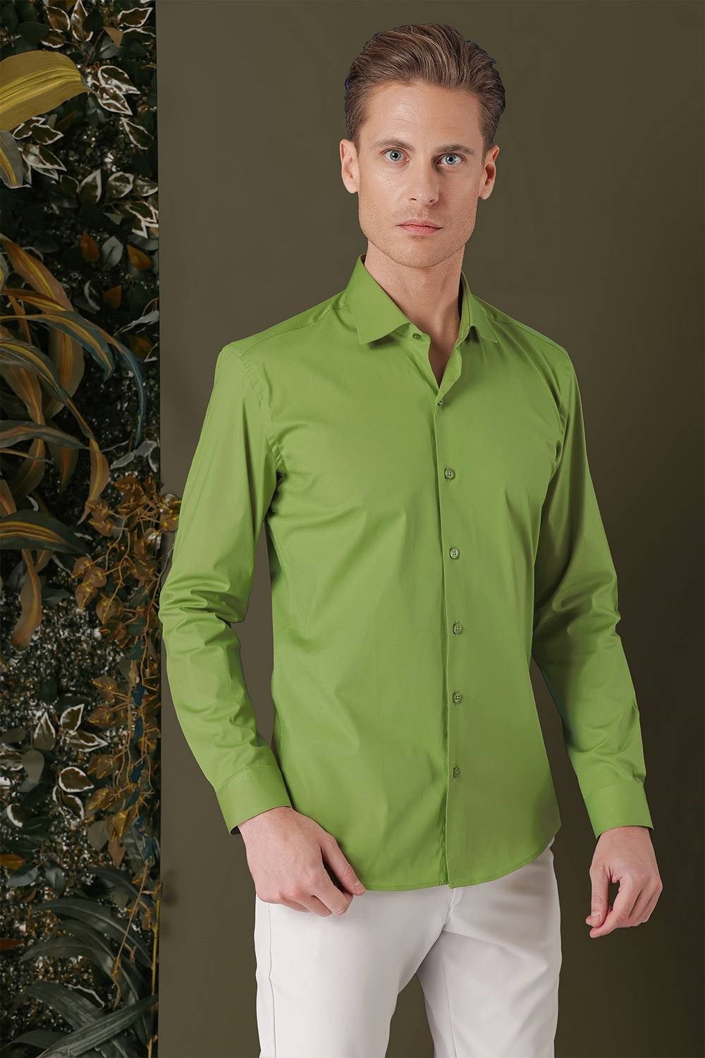 GK 709 Slim Fit Yeşil Klasik Gömlek