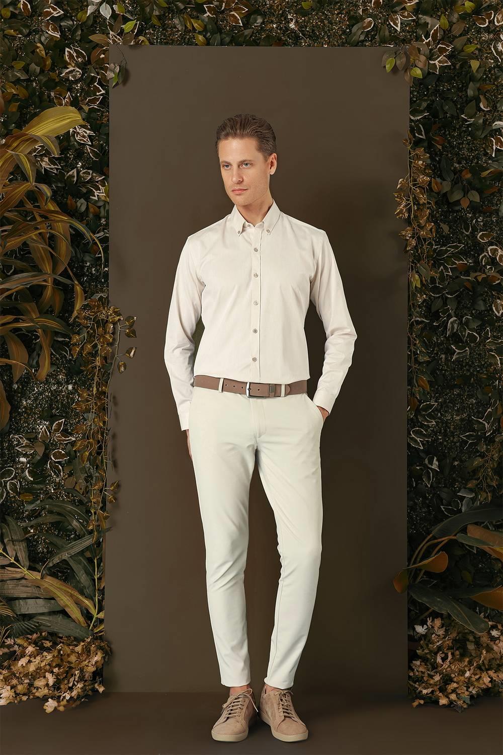 GK 711 Slim Fit Bej Klasik Gömlek