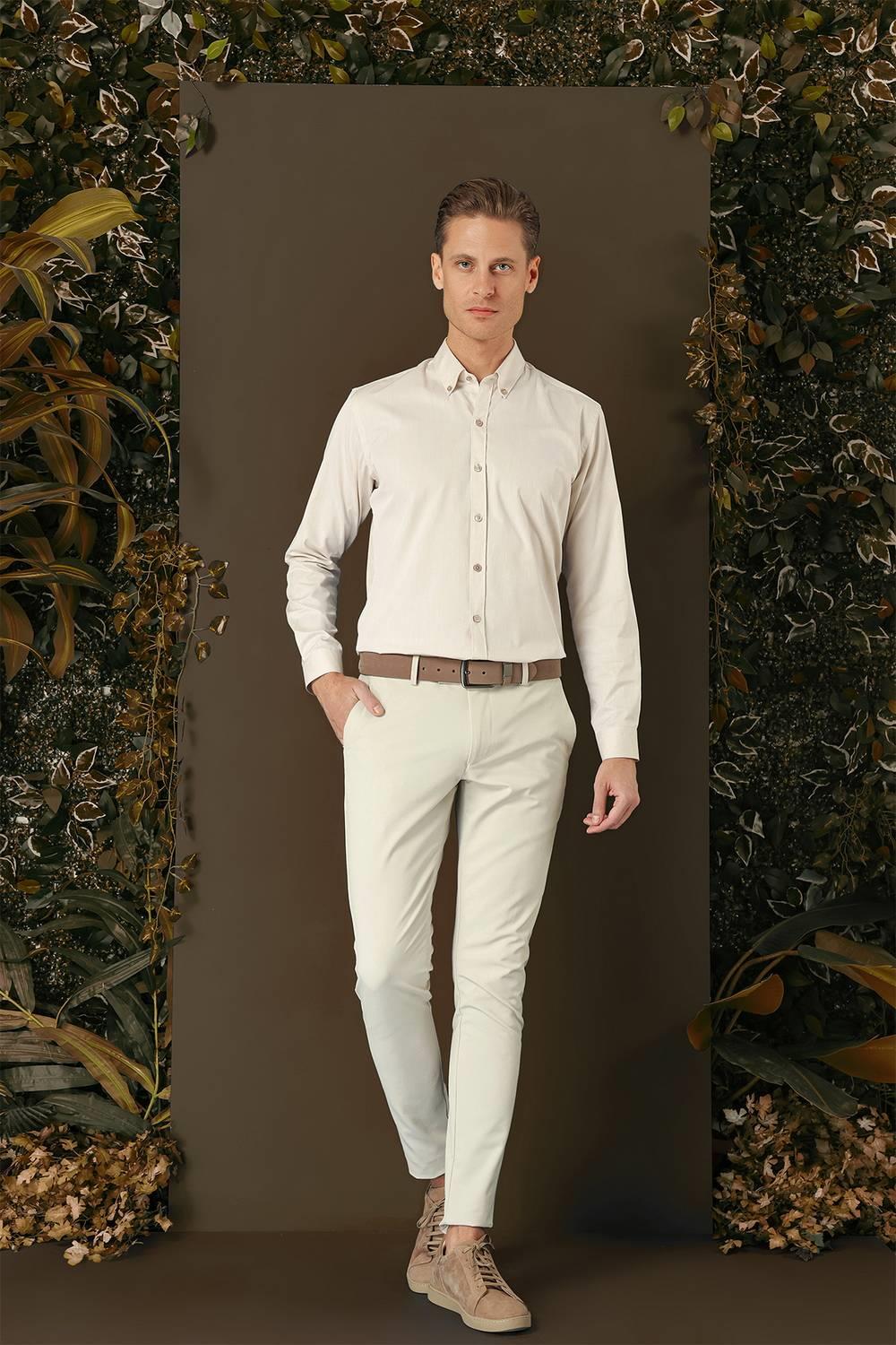 GK 711 Slim Fit Bej Klasik Gömlek