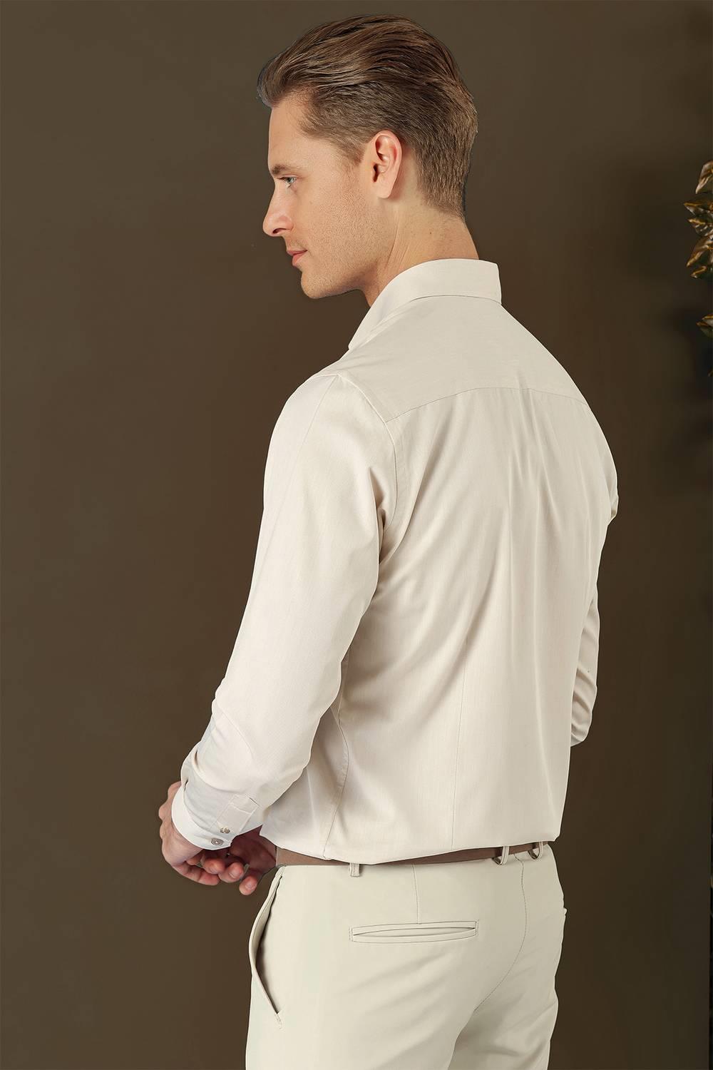 GK 711 Slim Fit Bej Klasik Gömlek