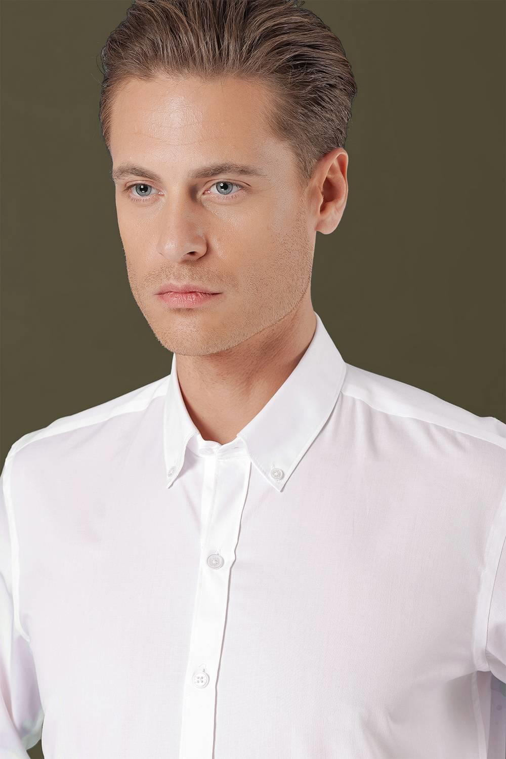 GK 711 Slim Fit Beyaz Klasik Gömlek