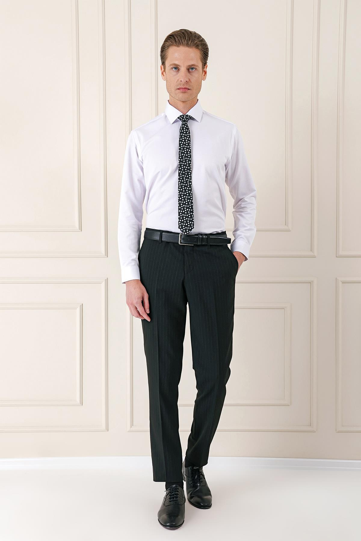 Gk 718 Slim Fit Dokulu Pamuklu Klasik Beyaz Gömlek